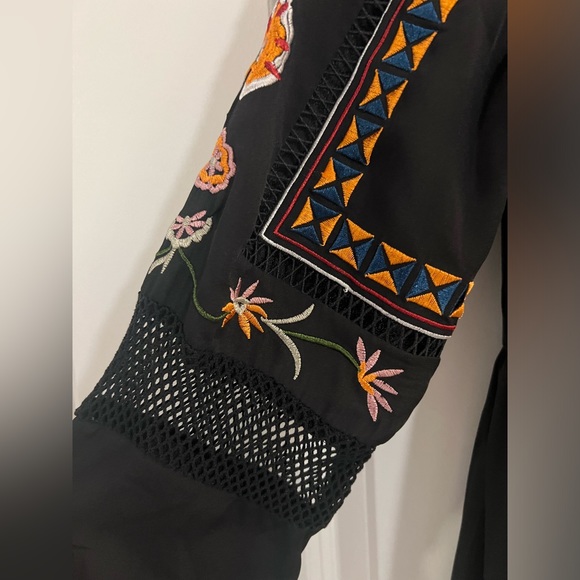 Black Embroidered Long Sleeve Dress with Mesh Detail | Sz M - Picture 6 of 7